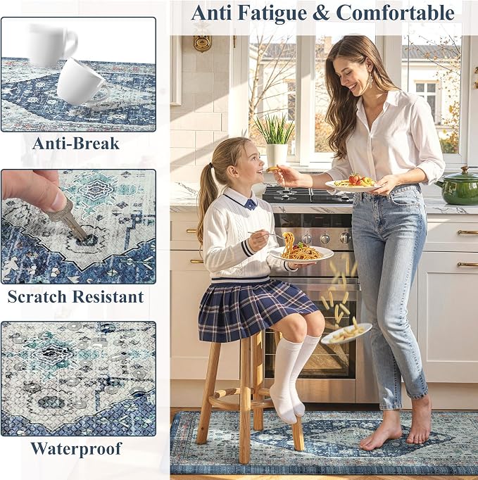 Collive Cushioned Anti-Fatigue Mats, Boho Non-Slip Waterproof Kitchen Floor Mat - Image 6