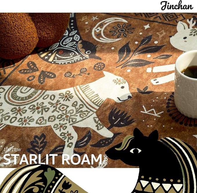 jinchan 5x7 Cute Area Rug Kids Washable Fun Rug Earthy Brown Starlit Boho - Image 6