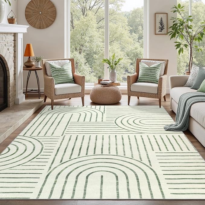 DCX Abstract Machine Washable 4x6 Rug, Sage Green Modern Accent Rug - Image 3