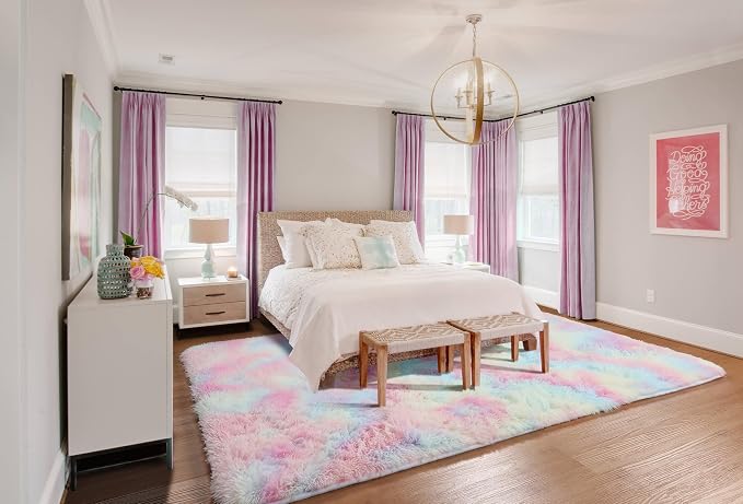 ONASAR Rainbow Area Rugs for Living Room, 5x8 Fluffy Girls Bedroom Rug - Image 9