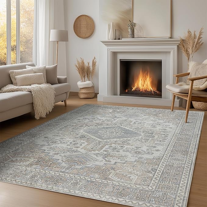 Machine Washable Area Rugs 9x12 Living Room Retro Rugs- Ultra Soft Low Pile - Image 9