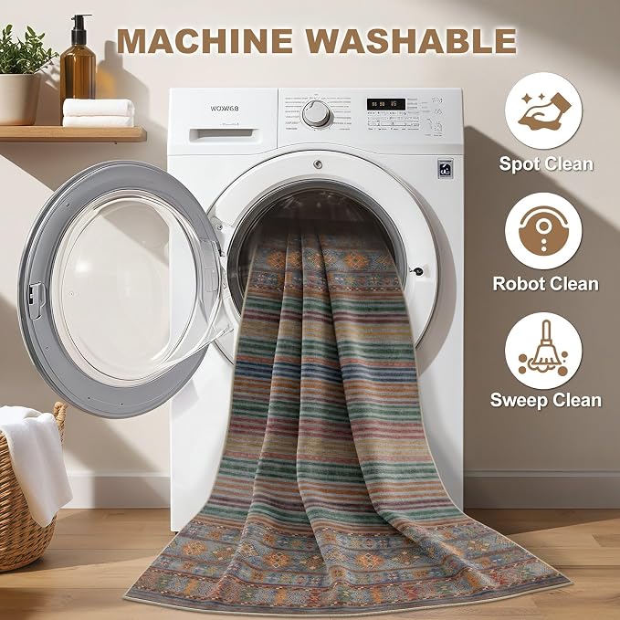 Nakagishi 7X9 Area Rugs Living Room: Washable Large Vintage Rug Neutral - Image 2