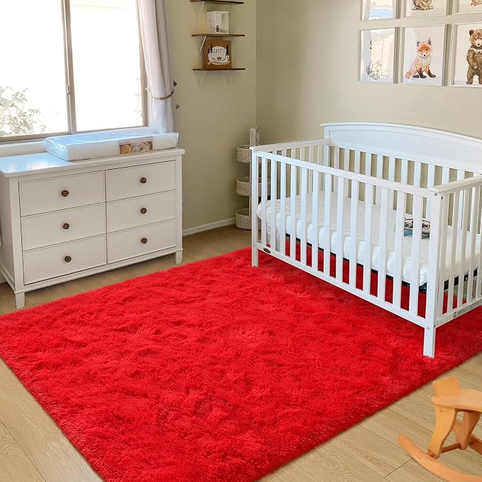 BENRON Fluffy Rugs for Living Room 6x9 Red, Washable Large Area Rugs for - Image 7