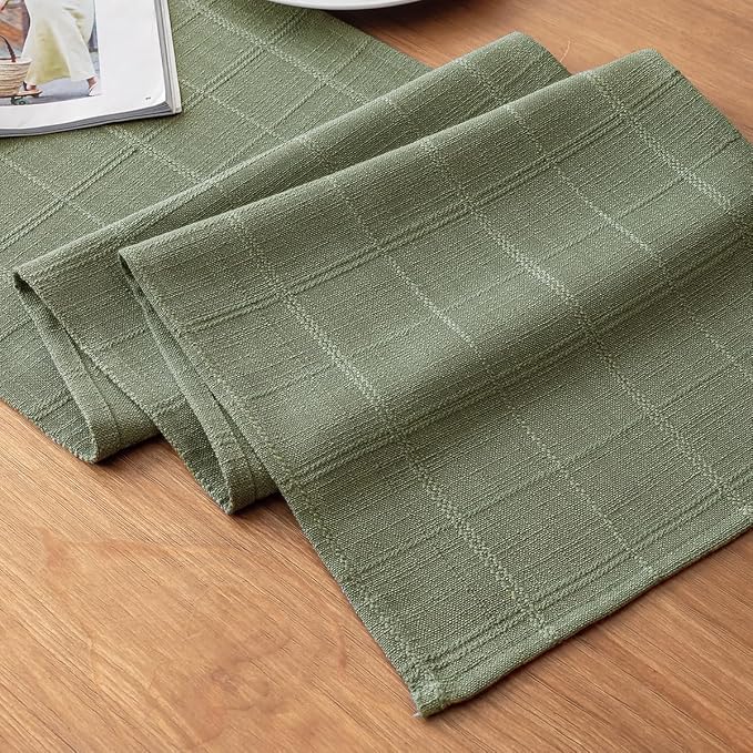 Linen Textured Table Runner, Sage Green Table Runners 48 Inches Long | Raised by Aoztio