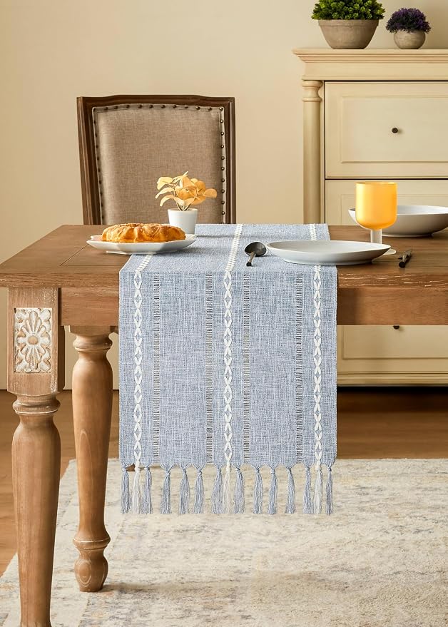 Hemstitched Farmhouse Table Runner, Cotton Linen Table Runners 60 Inches Long - Image 2