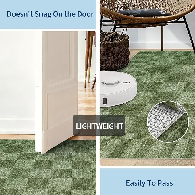 GarveeHome Moss Green Checkered Rug, Washable 3x5 Rug Non Slip - Image 6