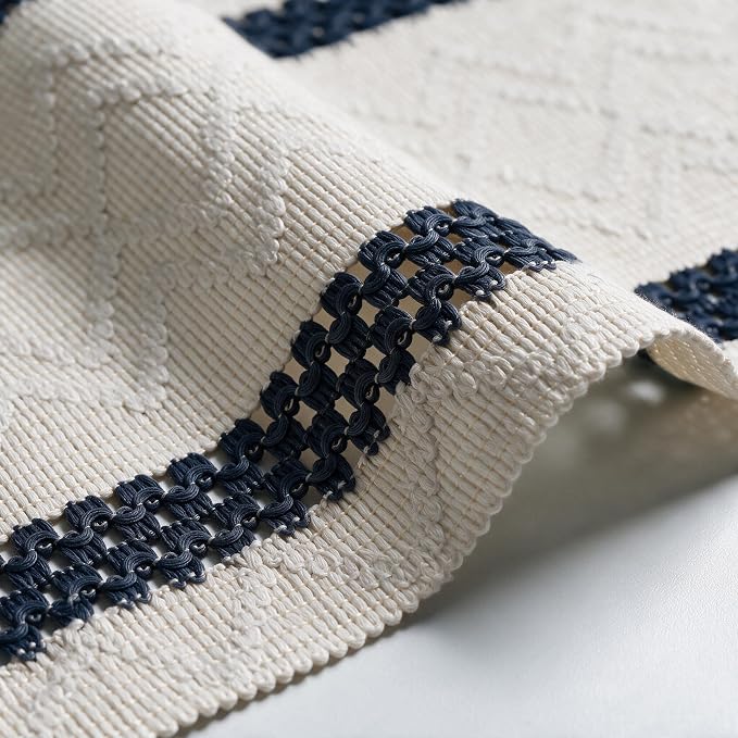 Artoid Mode Dark Blue Stripe Woven Rustic Table Runner 12x72 Inch | Holiday - Image 6