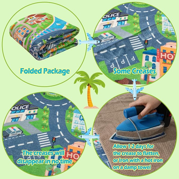 Car Rug Play Mat for Kids Toy Cars, Road Traffic Playmat for Kid Bedroom - Image 3