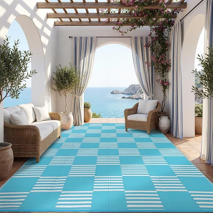 Garvee Waterproof Outdoor Rug 6x9, Checkered Foldable Plastic Straw Patio - Image 7