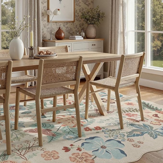 DCX Beige Floral Rug 5x7, Washable Beige Rug - Image 5