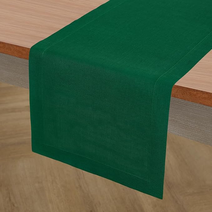 Solino Home 100% Pure Linen Table Runner Christmas Green, Fete 14 x 90 in | - Image 2