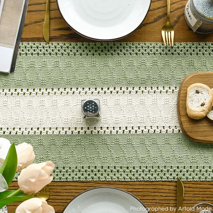 Artoid Mode Light Green Farmhouse Woven Table Runner 12x72 Inch | Seasonal - Image 3