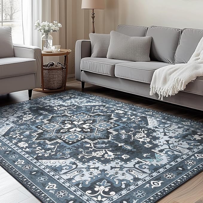 Rugflix 4x6 Area Rugs Machine Washable, Dark Navy Blue Carpet by RugflixAreaRugs