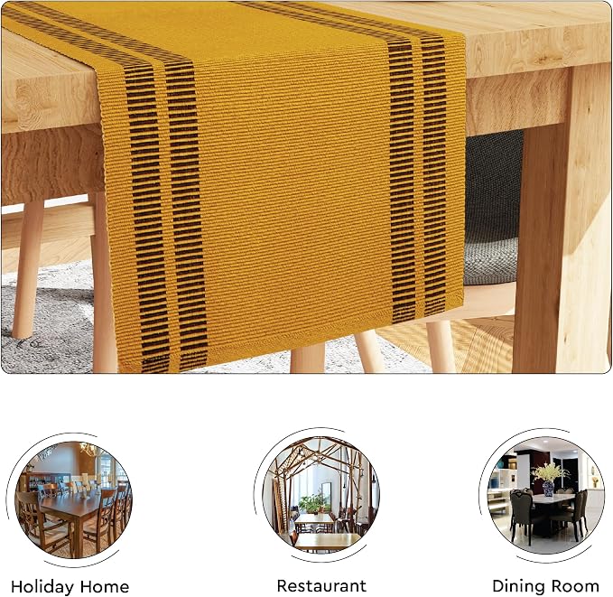 Encasa XO Table Runner, Yarn Dyed Ribbed Cotton 13"x72" | Ladder Yellow - Image 4