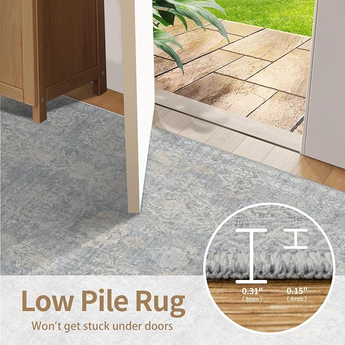 Rugxara 5x7 Area Rugs for Living Room Bedroom, Washable Blue Rug, Vintage - Image 7