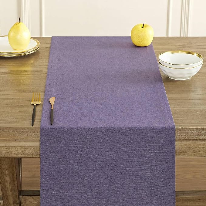 Basic Linen Style Table Runner, 14x60 Inch Purple | Mitered Corner Design - Image 5
