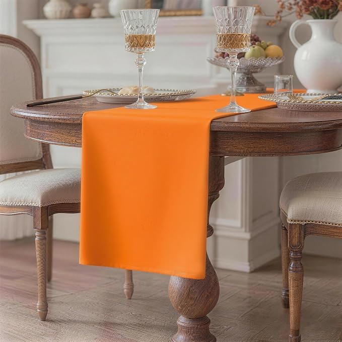 Orange Table Runner, Waterproof Washable Runners 48 Inches Long | Reusable - Image 2