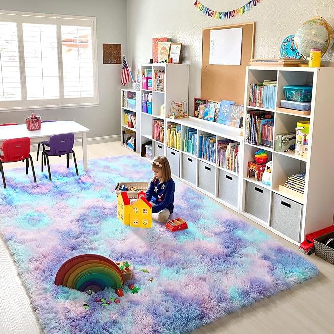 PAGISOFE Cute Kawaii Rugs for Girls Bedroom, 5x8 Rainbow Purple Area Rug - Image 9