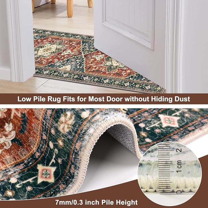 Yamaziot Washable Area Rug, 2x3 Small Entryway Rug Non-Slip Boho Vintage Rug - Image 4