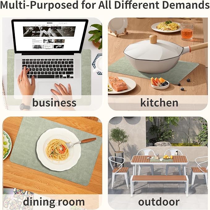 Maxpearl Faux Leather Placemats Set of 4, Light Green | Waterproof - Image 8