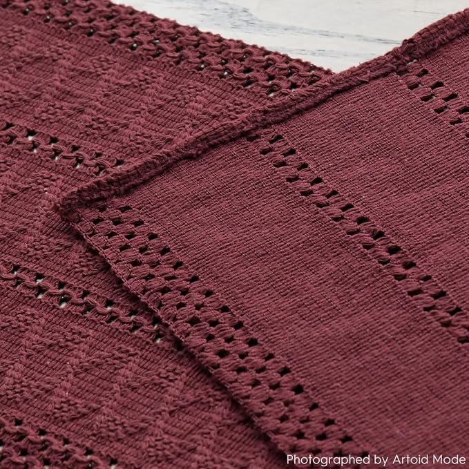 Artoid Mode Red Woven Farmhouse Hollow Table Runner 12x120 Inch | Holiday - Image 8