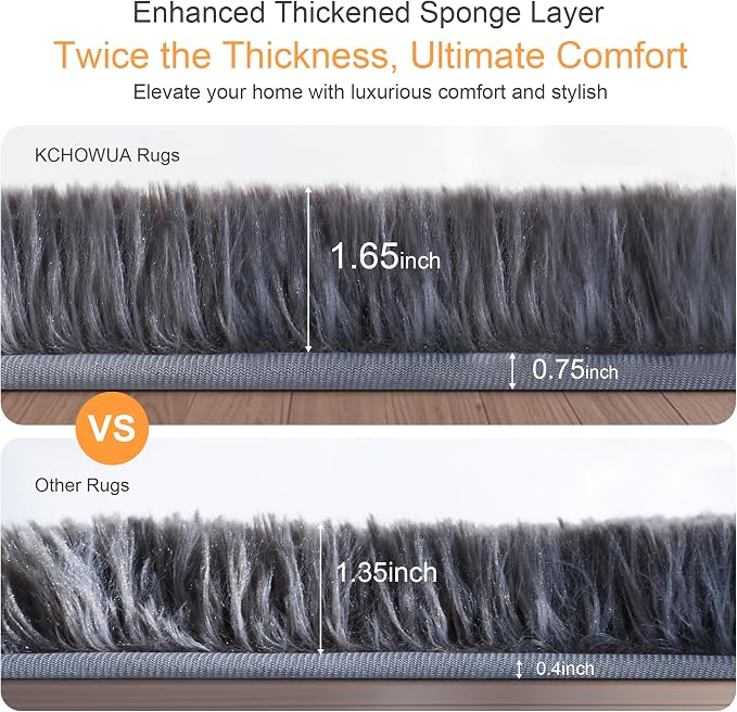 KICHOWUA Thick Area Rug Grey Fluffy Shag 5x8 - Image 4