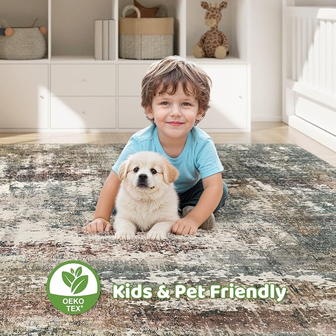 7x9 Area Rug Washable Rugs: Living Room Large Abstract Modern Soft Stain - Image 7