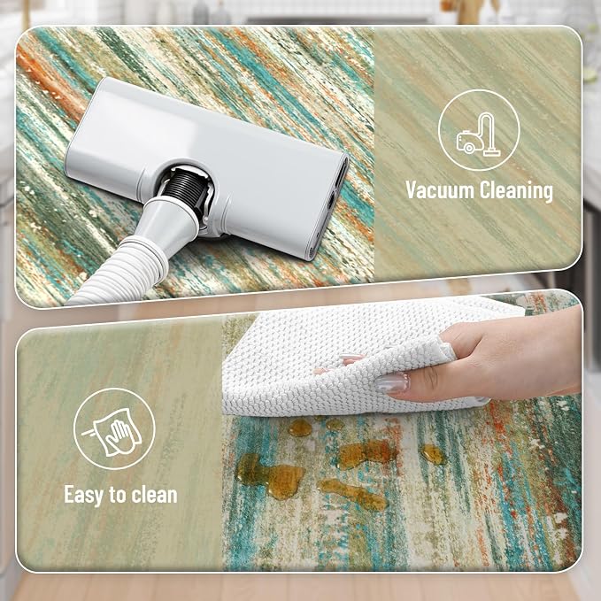 KIMODE Kitchen Mats Cushioned Anti Fatigue 17"x47"+17"x29", Abstract Farmhouse - Image 5