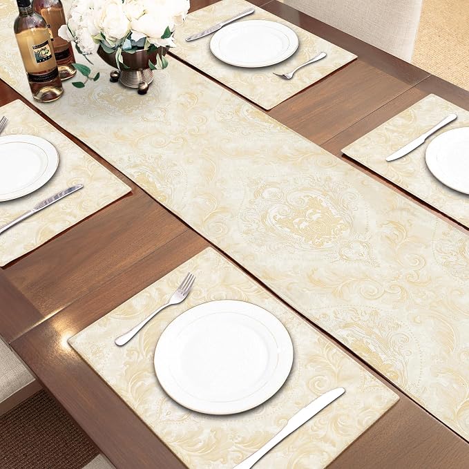 Loom and Mill Elegant Damask Table Runner 13x108 inch, Champagne Gold | Double - Image 6