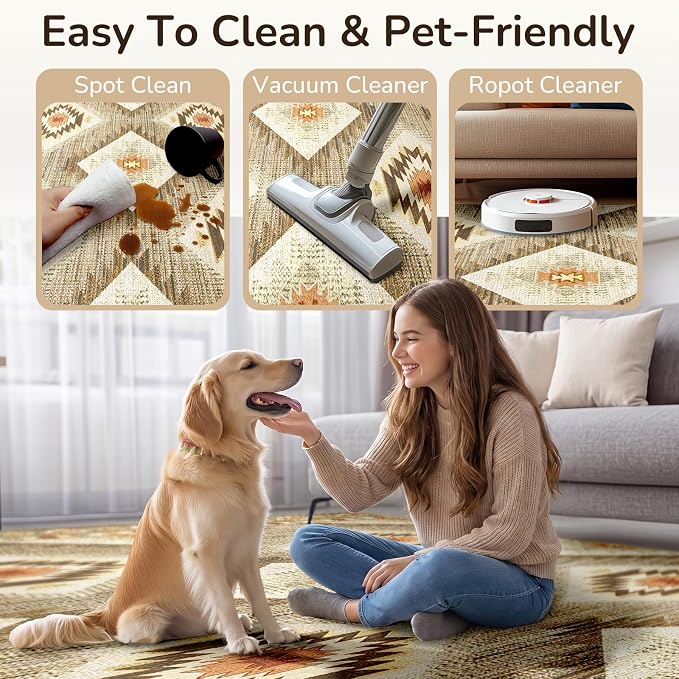 Area Rug 8x10 Rug Machine Washable Non-Slip Low Pile Print Pattern Western Rug - Image 6