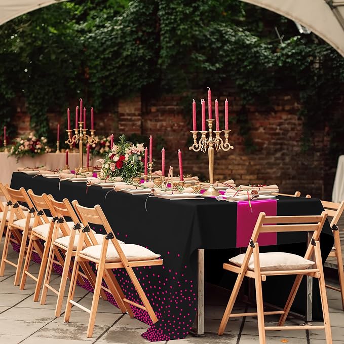 MASHAN 16Pack Disposable Plastic Party Tablecloths and Satin Table Runner Set - Image 5