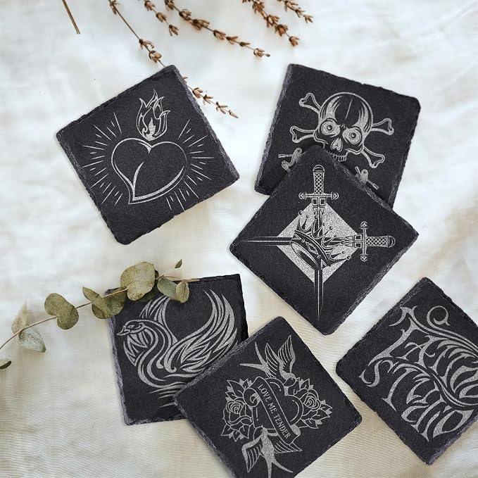 8 Pack 4 Inch Square Black Slate Coasters Set - Image 4