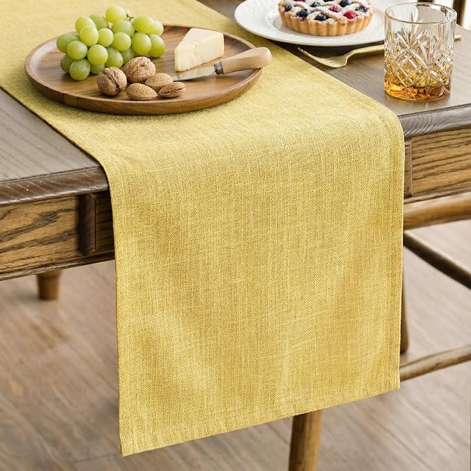 Q&J Fabric Co. Linen-Textured Table Runner 1 Pack 13x36 Inch Gold | Polyester by QJFabricCO