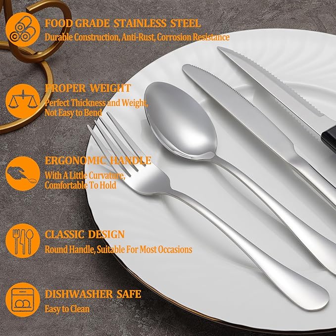 36 Pcs Silverware Set with Steak Knives - Image 3