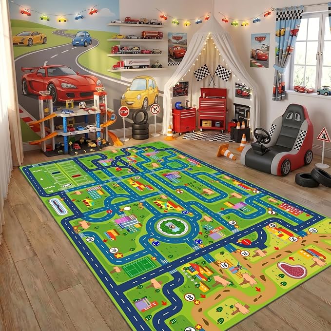 yongjoy Car Rug Road Map Area Rug, 78.7" x 59" Non-Slip Floor Mat | Road Map by Yongjoyalwaysstandsbyyou