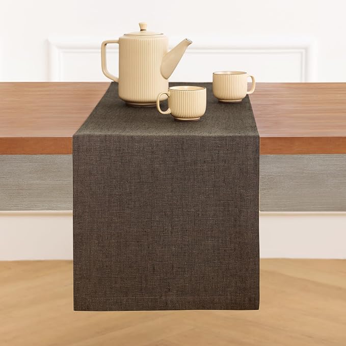 Solino Home 100% Pure Linen Table Runner Brown Long, Athena 14 x 108 in | Table - Image 2