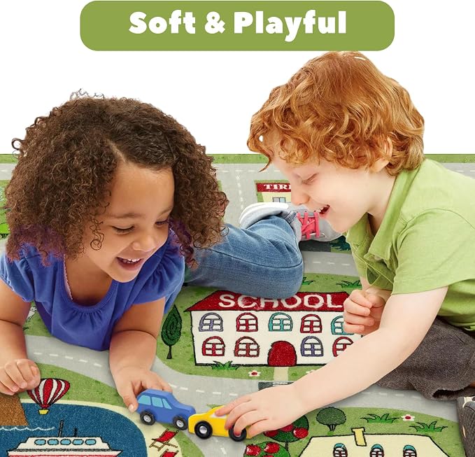LIVEBOX Green Kids Rug for Kids Room, Non-Slip Soft Toy Car Rugs for Baby - Image 5