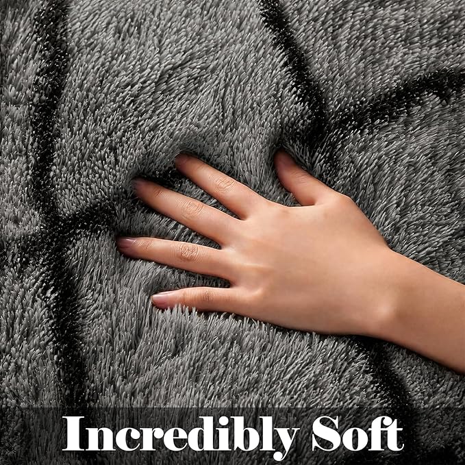 ONASAR 5x8 Area Rugs for Living Room, Fluffy Soft Grey and Black Geometric Rug - Image 3