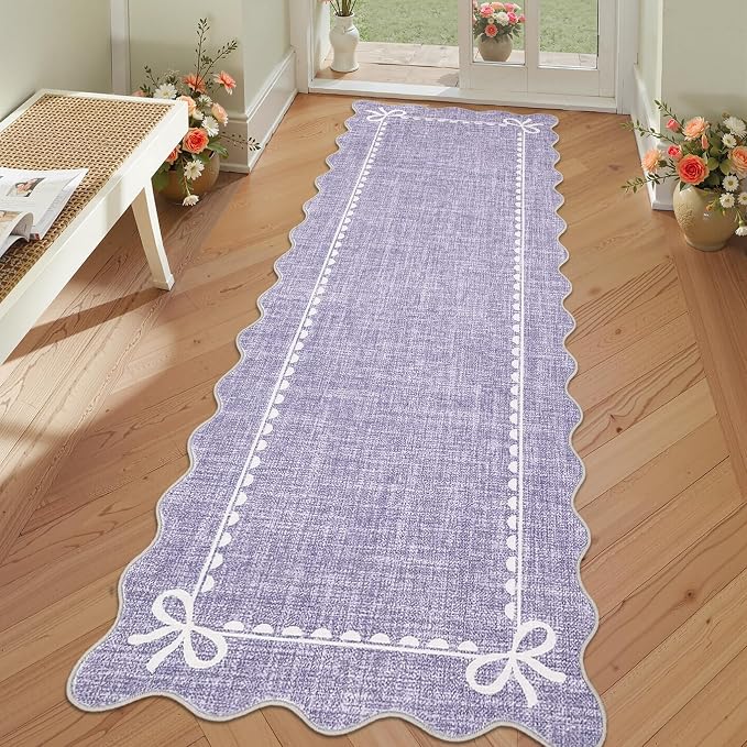 GarveeHome Scalloped Bow Rug for Living Room, Solid Purple Rug for Dorm by GarveeHome