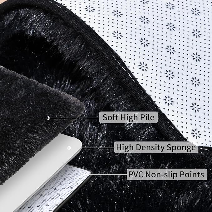 Soft Runner Rugs for Bedroom Hallways, 2x3 Black Fluffy Shag Throw Area Rug Non - Image 6
