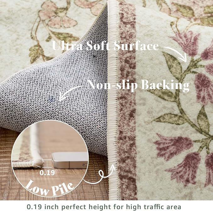 jinchan Zenith Floral Runner Rug 2x5 Washable Kitchen Runner Non-Slip Low-Pile - Image 7
