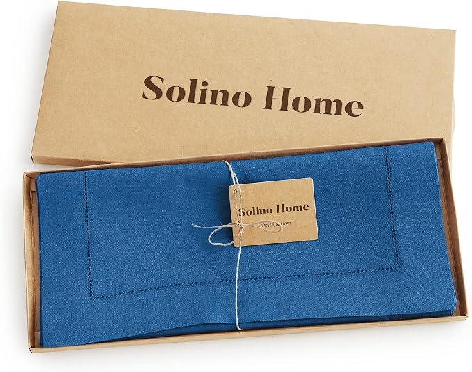 Solino Home 100% Pure Linen Table Runner Indigo Blue Hemstitch, 14 x 72 in | - Image 5