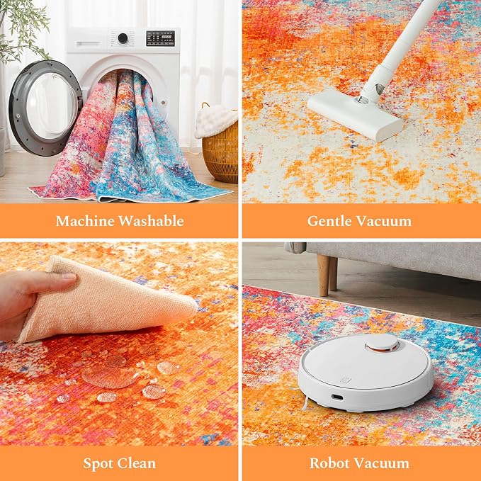 Rugflix 9x12 Area Rugs for Living Room, Washable Colorful Rainbow Rug - Image 4