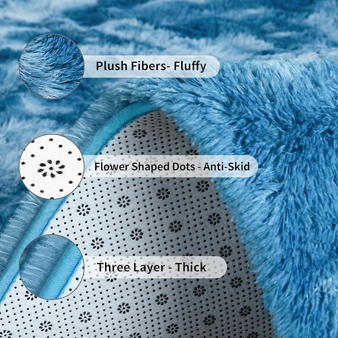 FlyDOIT Large Area Rugs for Living Room, 4x6 Feet Tie-Dyed Dark Blue Shaggy Rug - Image 6