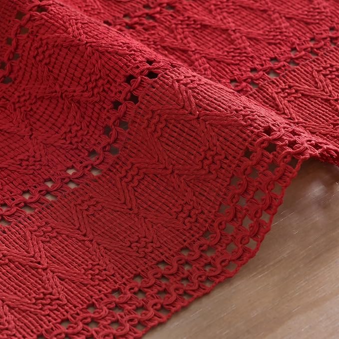 Artoid Mode Rose Red Woven Farmhouse Hollow Table Runner 12x48 Inch | Holiday - Image 5