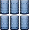 Moretoes 15oz Blue Vintage Hobnail Drinking Glasses Set of 6 | Highball Glass by Moretoes
