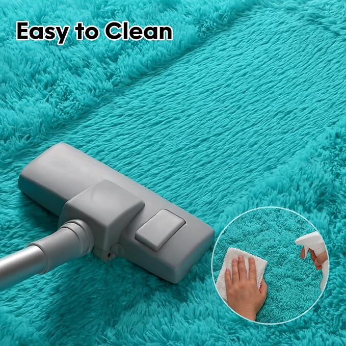 Teal Blue Plush Rug 9x12, Fluffy Shag Carpet Non-Slip, Area Rug - Image 8