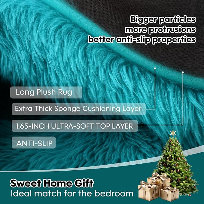 Teal Blue Plush Rug 9x12, Fluffy Shag Carpet Non-Slip, Area Rug - Image 7
