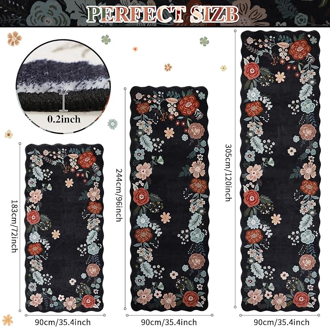 3x8 Runners for Hallways, Vintage Floral Kitchen Runner Rug - Image 2