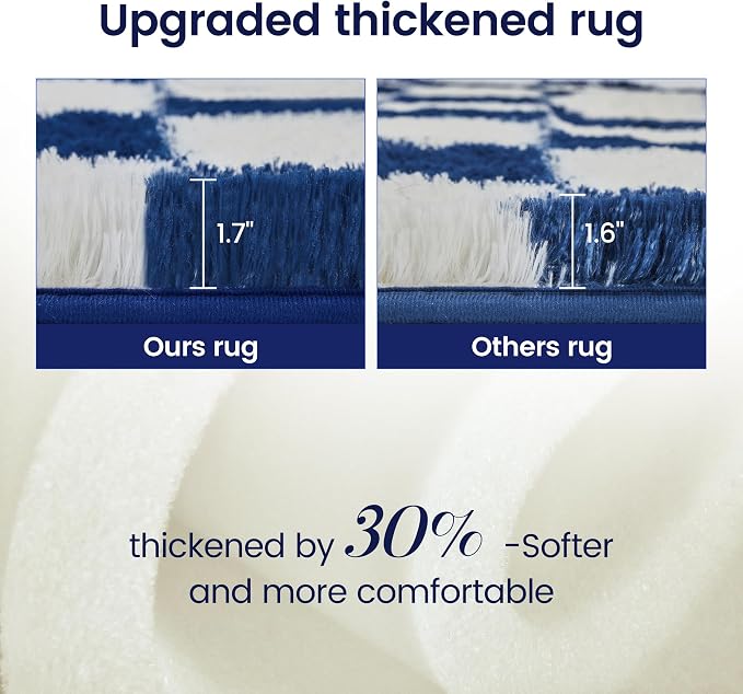 Super Soft Rug for Bedroom, 6x9 ft Blue and White Area Rug Classic Checkered - Image 4
